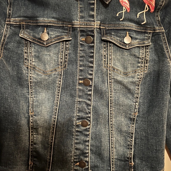 Crown & Ivey Denim Jacket W/ Pink Flamingo Emboridery & 2 Pockets - Size S - Picture 3 of 6